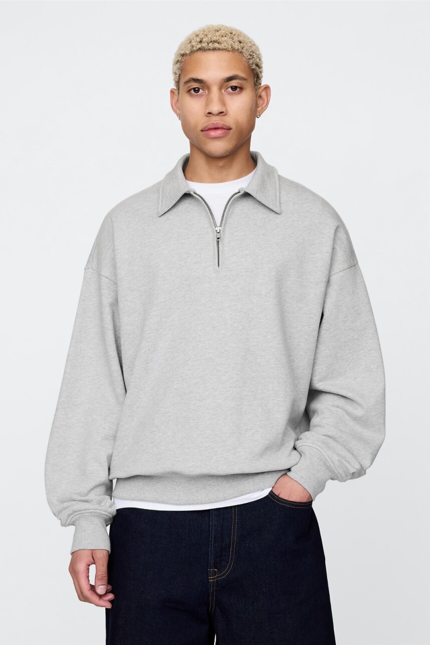 Buzo Deportivo Sin Felpa Medio Cierre Hombre Light Heather Grey