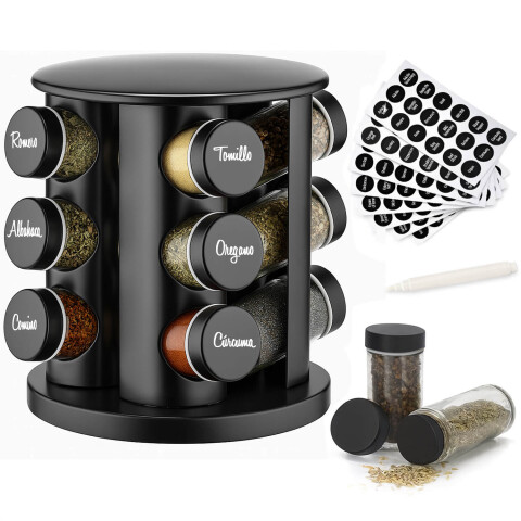 Especiero Giratorio 12 Frascos Vidrio Para Condimentos Cocina Acero Inoxidable Imback Negro Especiero Giratorio 12 Frascos Vidrio Para Condimentos Cocina Acero Inoxidable Imback Negro