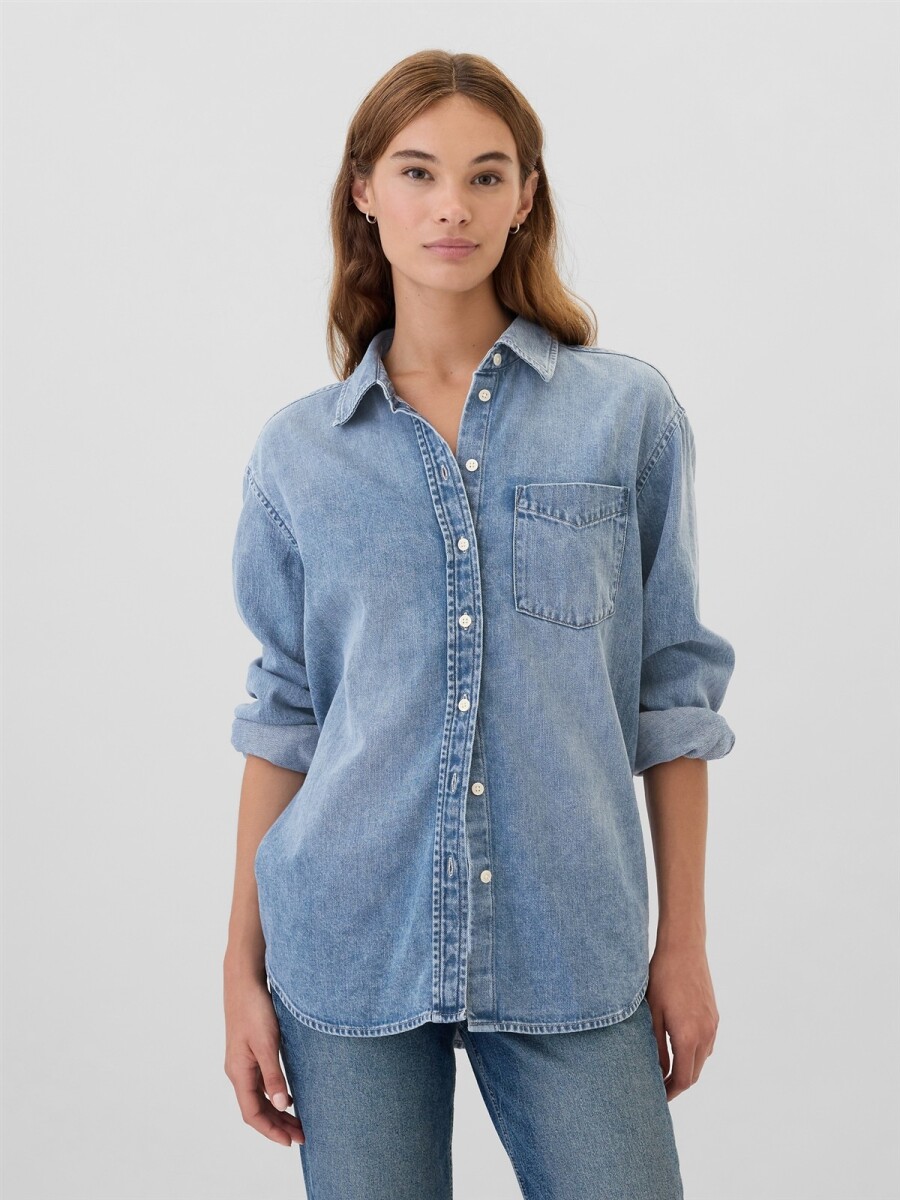 Camisa De Jean Big Mujer - Medium Wash 