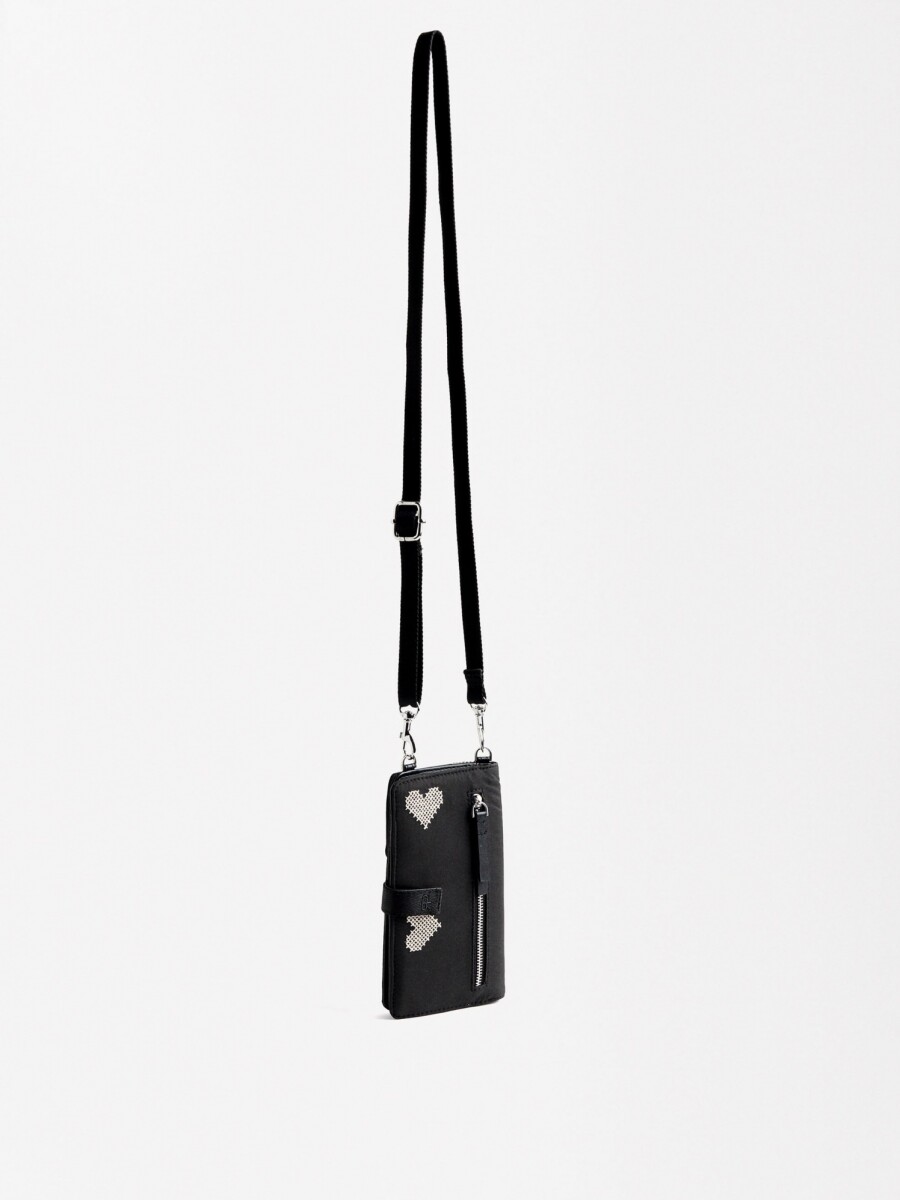 Bolsa Para Móvil De Nylon Con Corazones negro