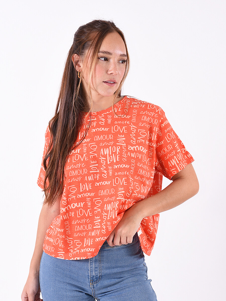 REMERA POWER FLOWER - NARANJA 