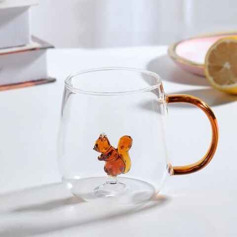 Taza de vidrio con diseño 3D 400ml ardilla