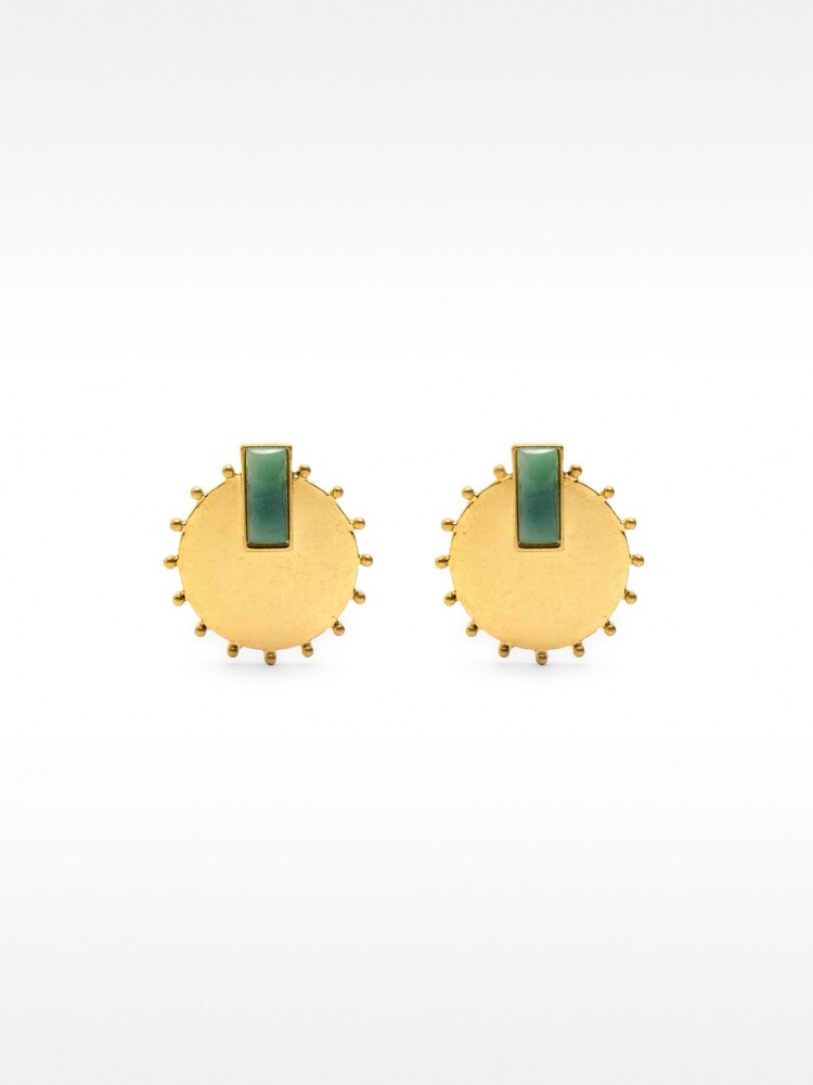 Pendientes Redondos Con Detalle De Resina verde