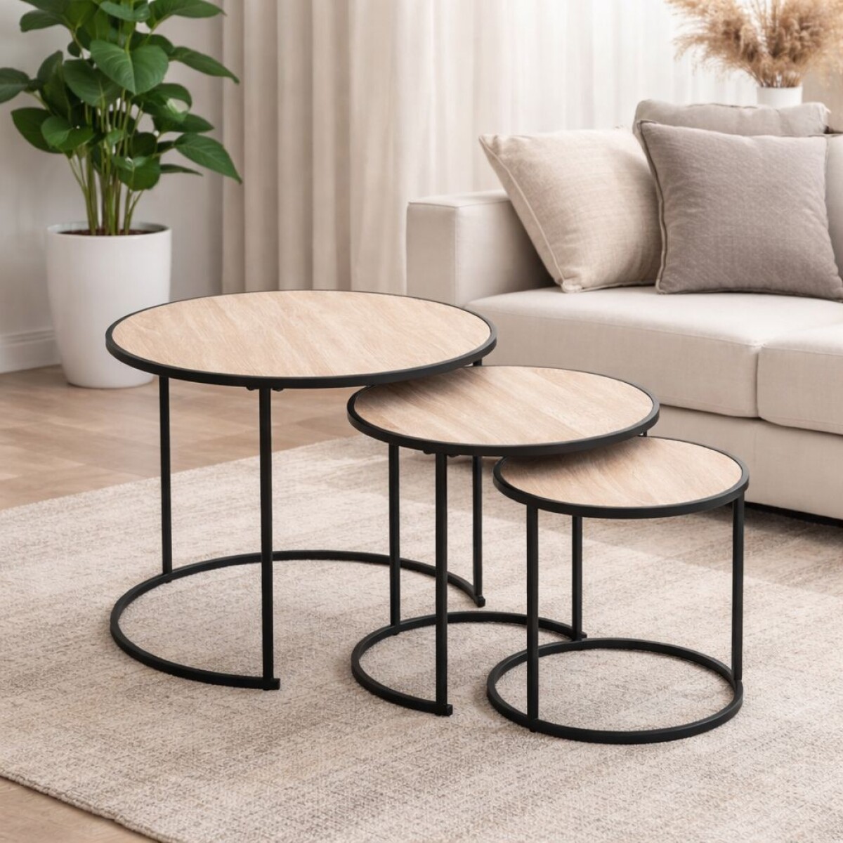 Juego de 3 Mesas Nido Auxiliares Hierro / Madera 