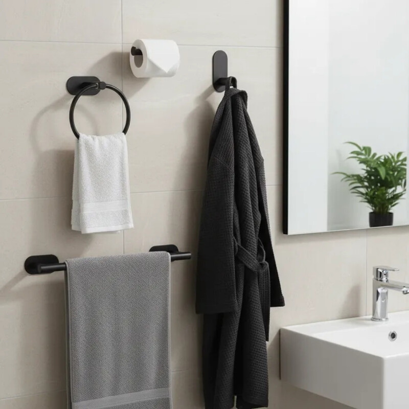 Conjunto de accesorios para baño 4 piezas adhesivas NEGRO