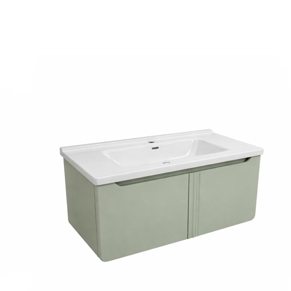 Mueble de baño suspendido Curve Verde 100 cm con Bacha de Loza Mueble De Baño Suspendido Curve Verde 100 Cm Con Bacha De Loza