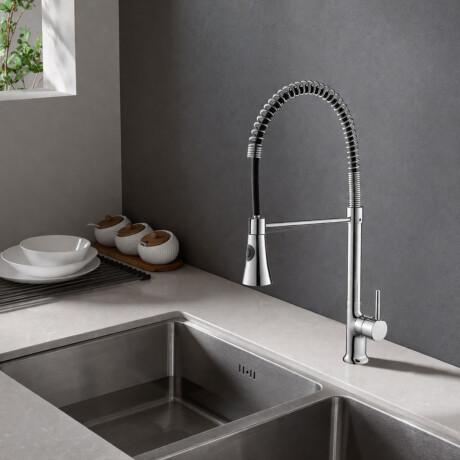 GRIFERIA COCINA CON FLEXIBLE MONOCOMANDO MESADA CROMO SERIE DELFT CROMO