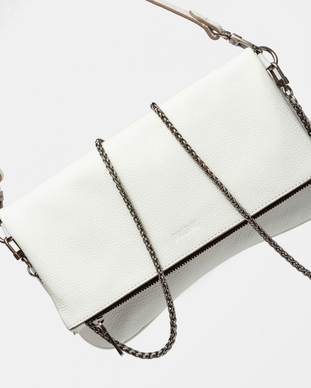 Bandolera Curve en cuero graneado Blanco