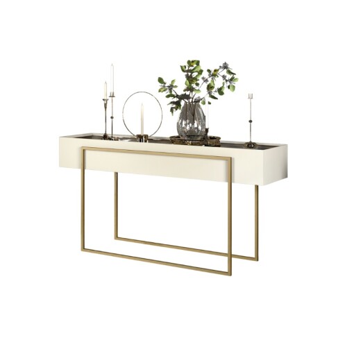 Mesa De Arrime En Vidrio Y Metal - Pilar Blanco