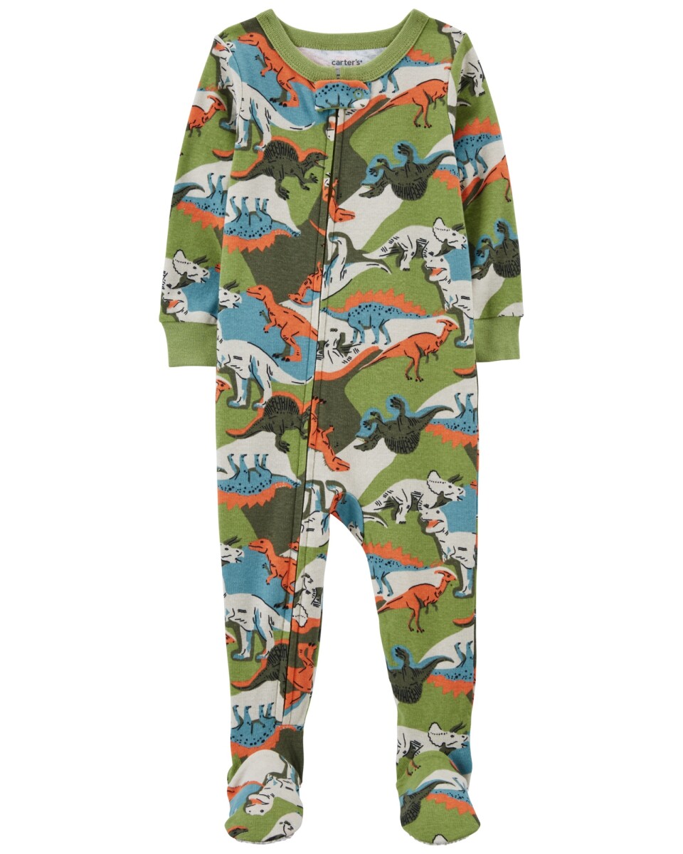 Pijama una pieza de algodón con pie, diseño dinos 