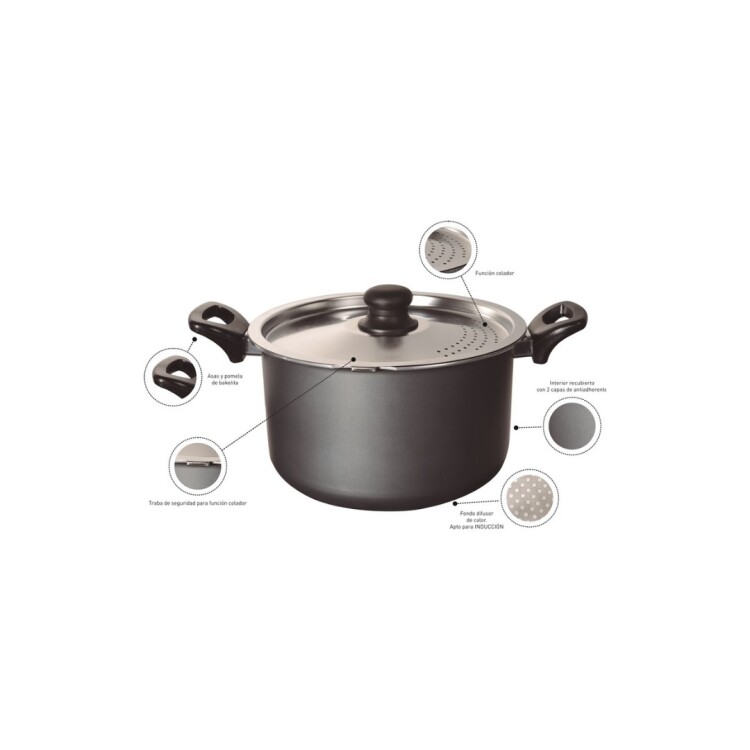 OLLA PASTERA CUORI PRESTO 6,5 LITROS NEGRO