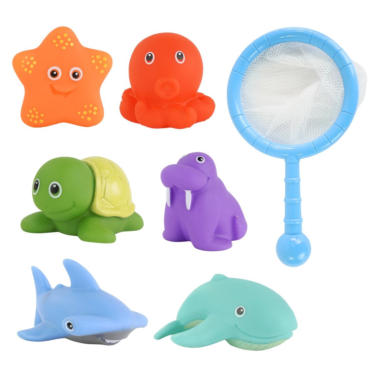 JUEGO DE PESCA 7PCS 6 ANIMALES DE GOMA CON CHIFLE + CALDERIN 2123-560A-46 
