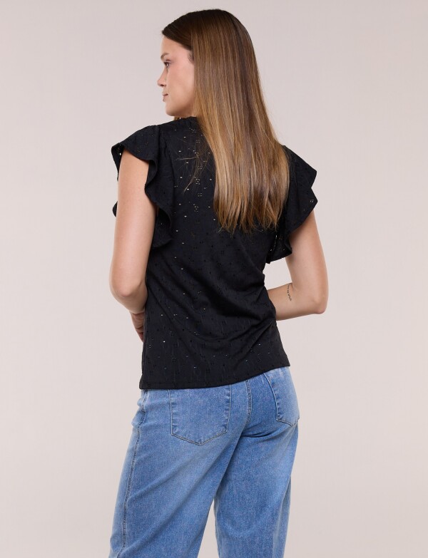Blusa Broderie Manga Volado NEGRO