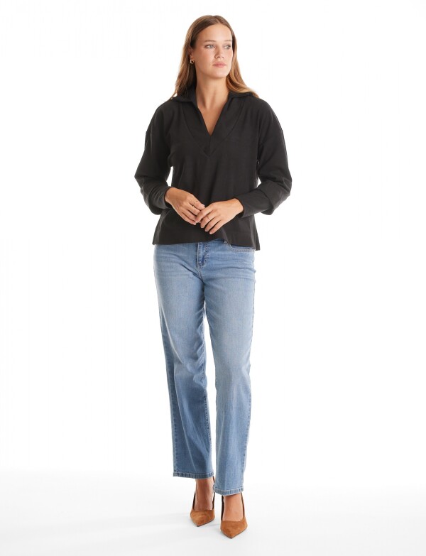 Buzo Cuello Solapa & Rib NEGRO