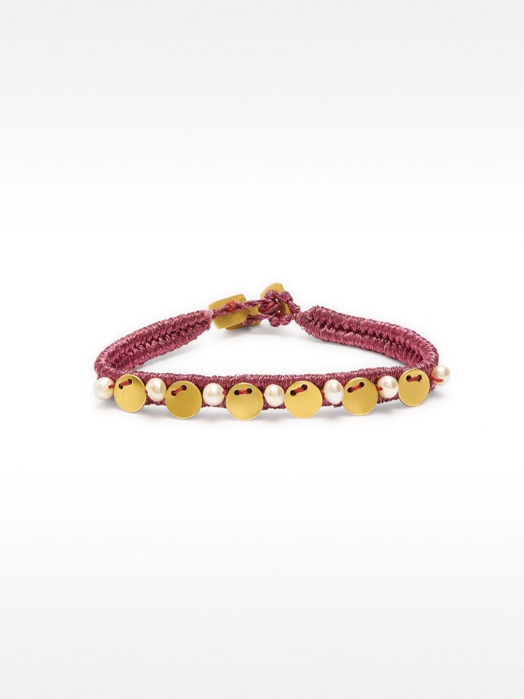 Pulsera Con Medallas Y Perlas De Agua Dulce - Plata De Ley 925 rosa