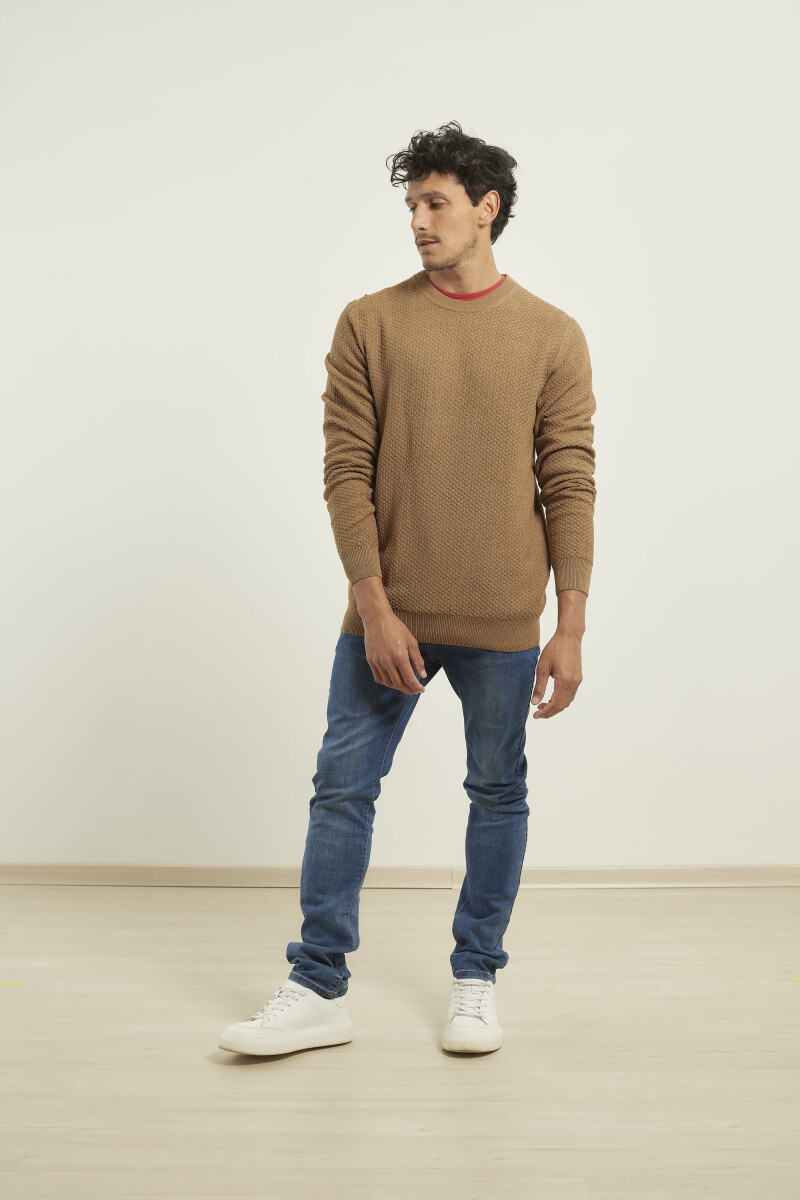 SWEATER PUNTO FINO HARRINGTON LABEL - Camel 