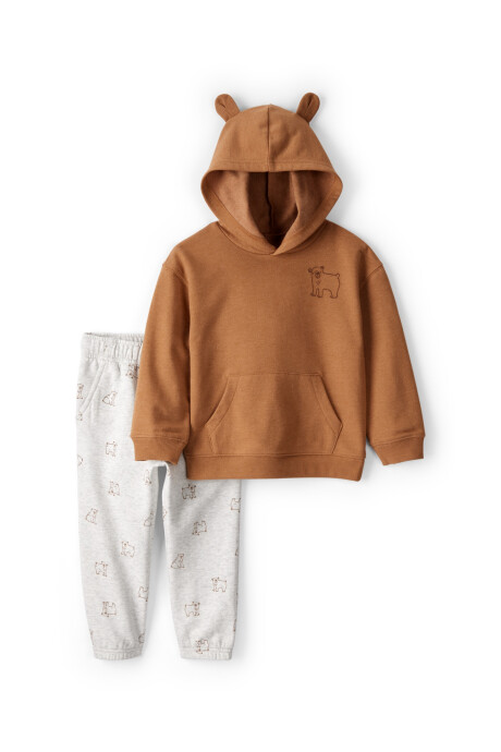 Set dos piezas de algodón, pantalón y canguro, diseño osos. Talles 2-5T Sin color