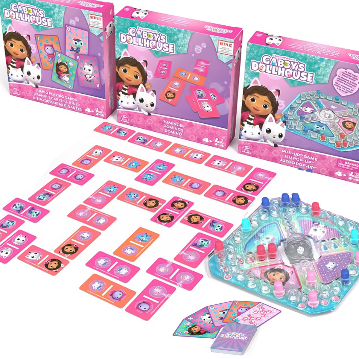 Pack x3 Juegos De Caja Gabby Dollhouse Dominó Cartas 