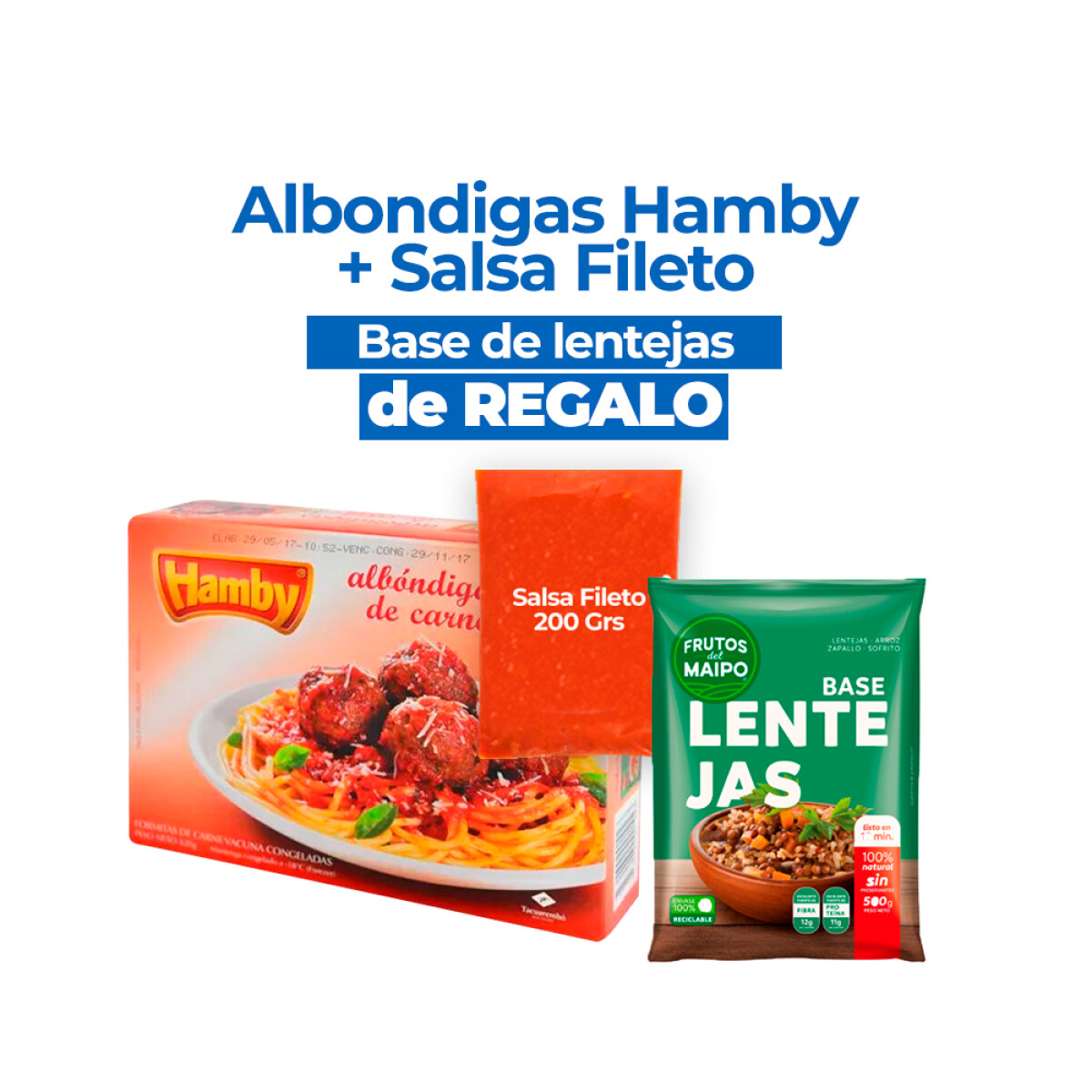 Lentejas Maipo 500 Grs + Albondigas Hamby X 12 Unids +salsa De Regalo 