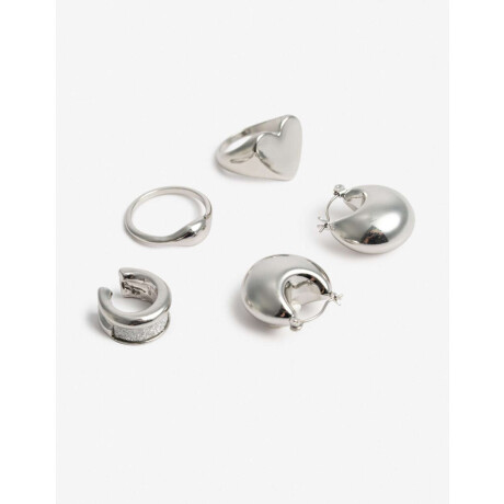 Set De Aros Y Anillos Plateado Rodio
