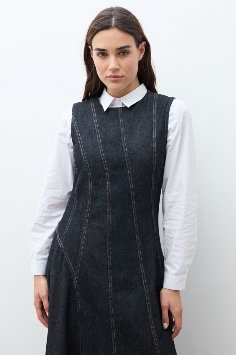 Maxi vestido de jean con cortes jean oscuro