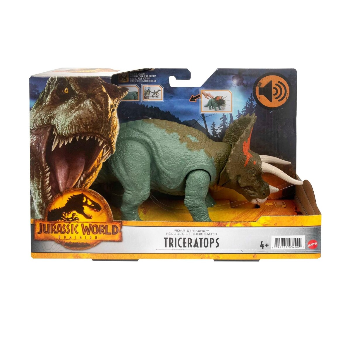 Figura Jurassic World Triceratops con Sonido y Ataque - Mattel 