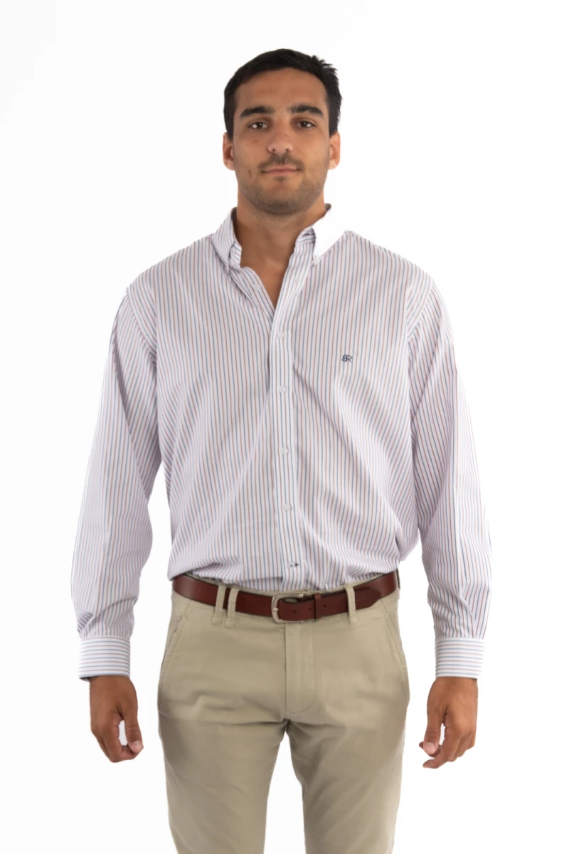Camisa Rayada Brixton Rayas Azul y Roja