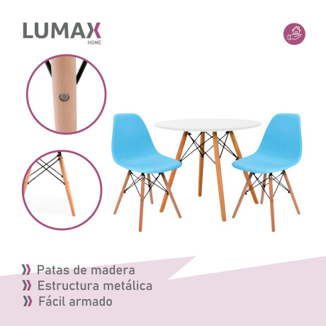Juego de comedor Con Mesa Circular de 80cm + 2 Sillas Eames Azul