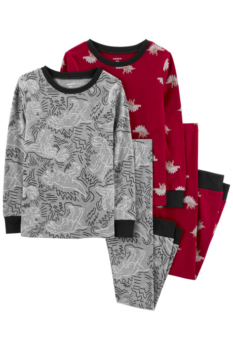 Pijama cuatro piezas de algodón diseño dinosaurios 0