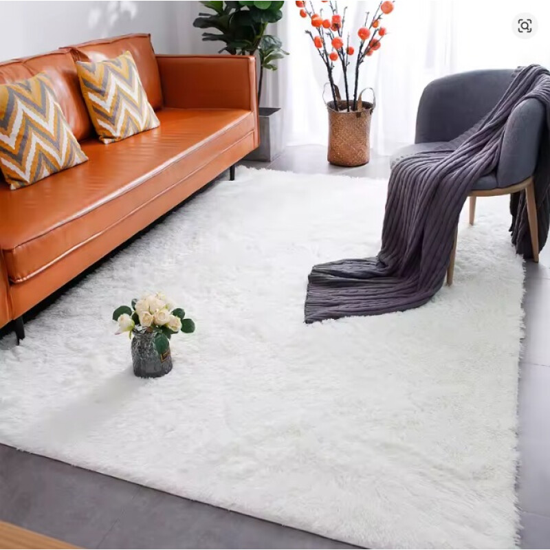 Alfombra Tapete Shaggy Peluda 150 X 200cm Pelo Alto Blanco