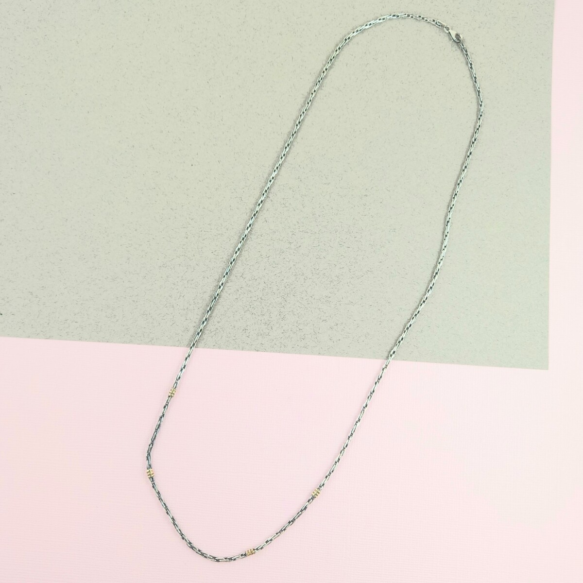 Cadena de plata 925 con detalles en double de oro 18 ktes, 50 cm. 