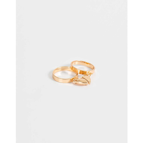Set De Anillos Con Corazón Dorado