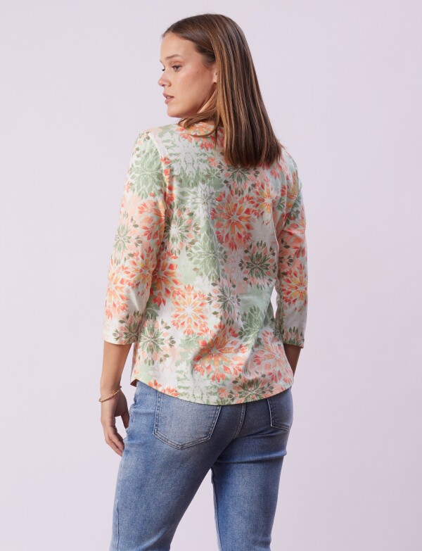 Remera Algodon Flores MULTI/VERDE