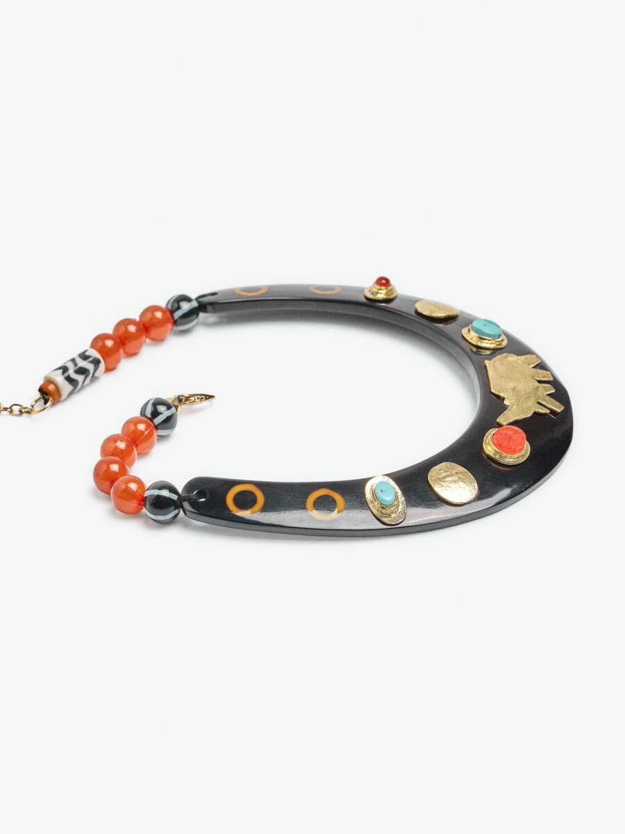 Collar Choker Con Cerámica Y Piedra multicolor