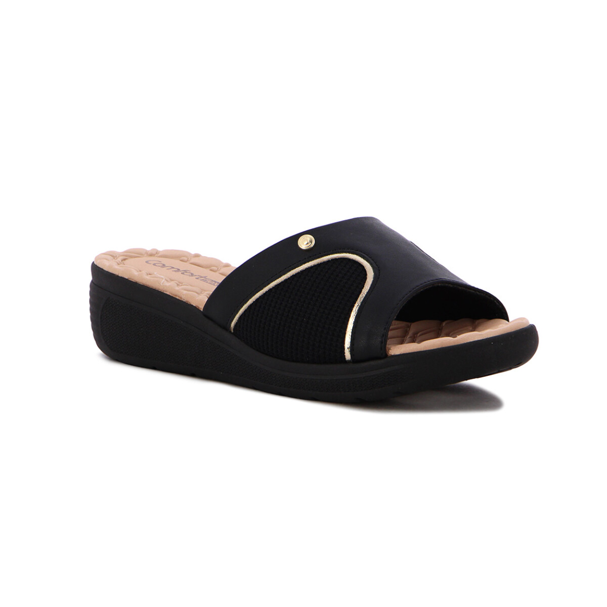 Comfortflex Sand.dama Tira Ancha Y Taco Corrido - Negro - Negro 