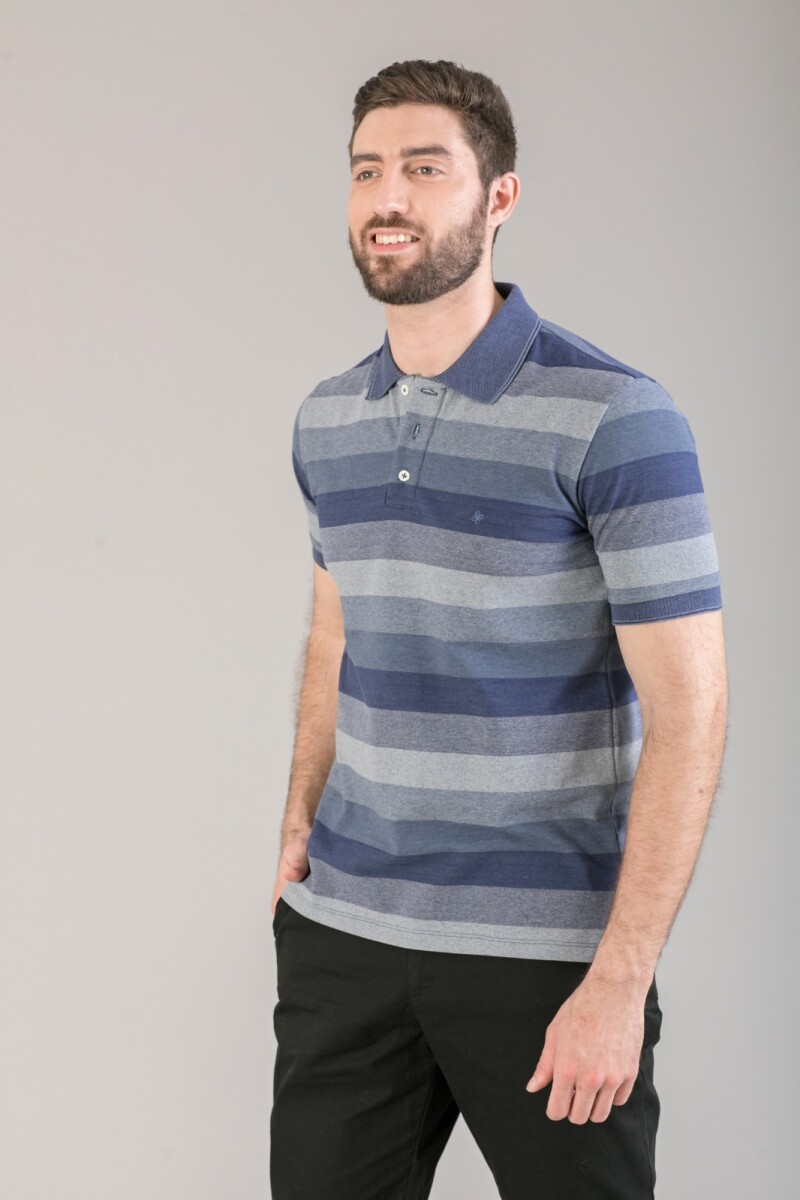 Remera Polo Combinada. Rayas Azules.