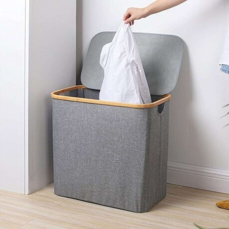 Cesto C/Tapa 53X33X51Cm Bamboo/Canvas Nat/Gris