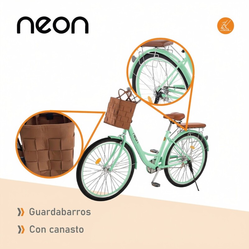 Bicicleta Urbana Rodado 26 con Canasto Vintage Verde
