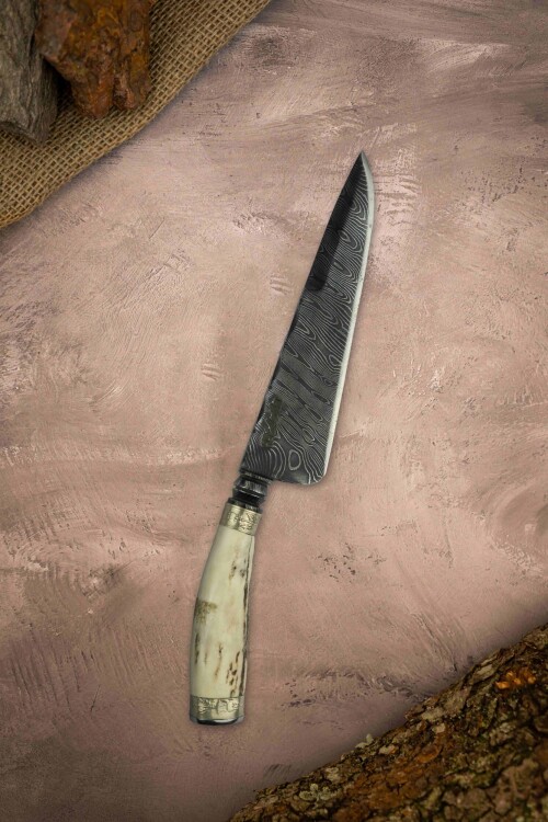 Cuchillo Cabo de Guampa de Ciervo - Acero de Damasco Cuchillo Cabo de Guampa de Ciervo - Acero de Damasco