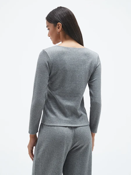 REMERA BÁSICA MANGO GRIS MELANGE O