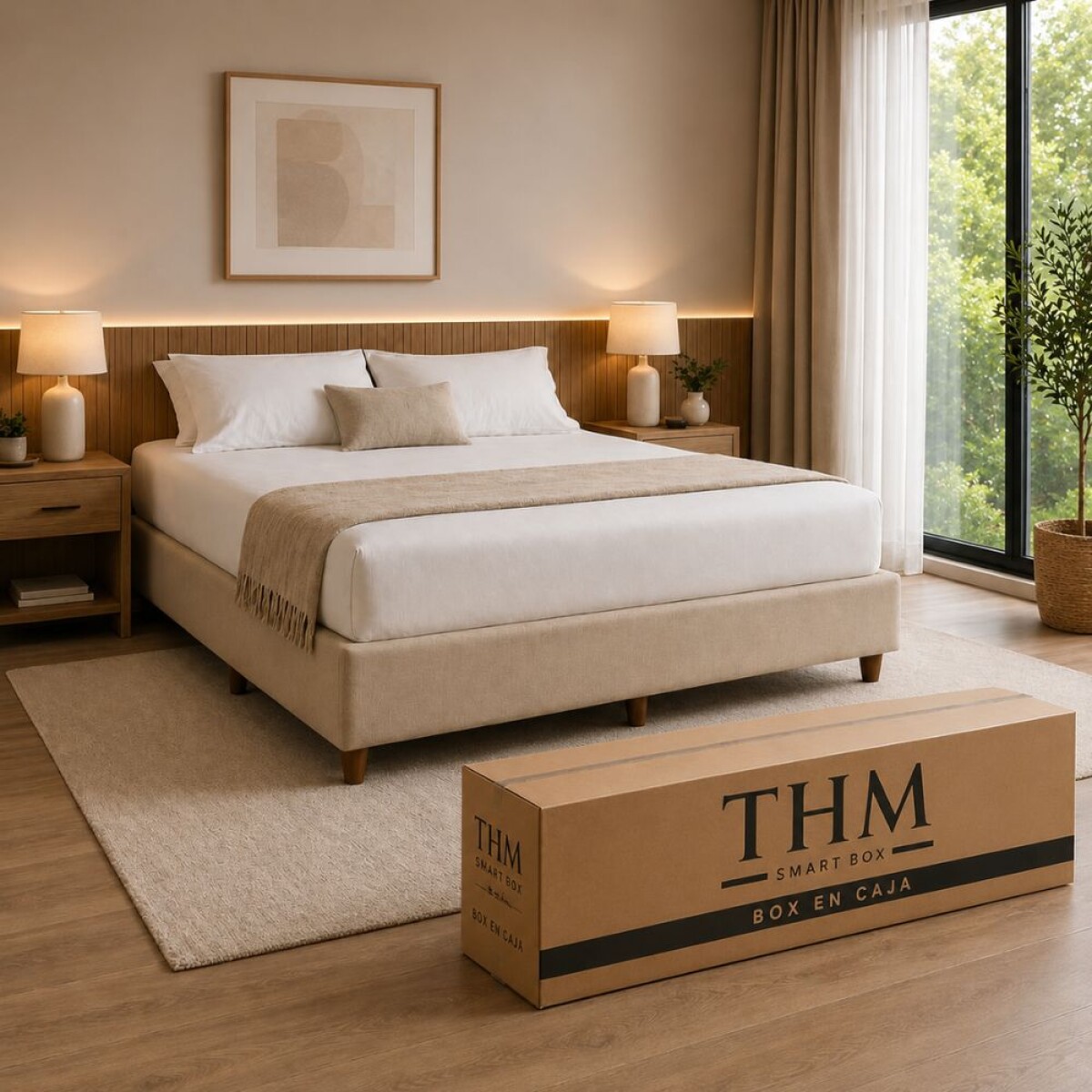 Cama SmartBox HAMPTONS 2 Plazas 140x190 cm - Beige 