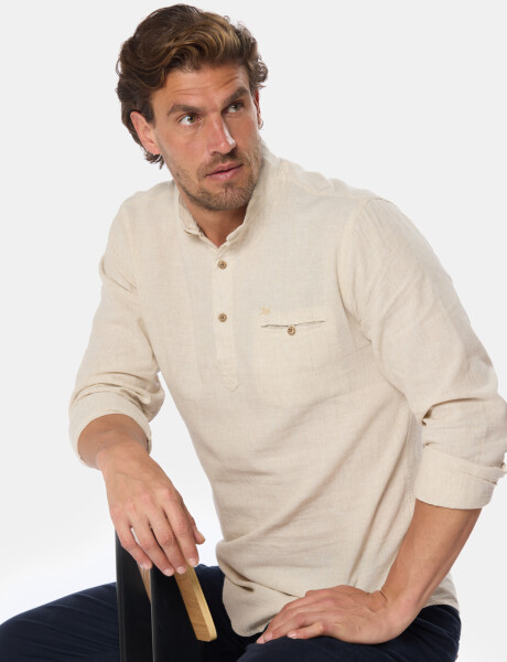 CAMISA DE LINO CUELLO MAO Beige