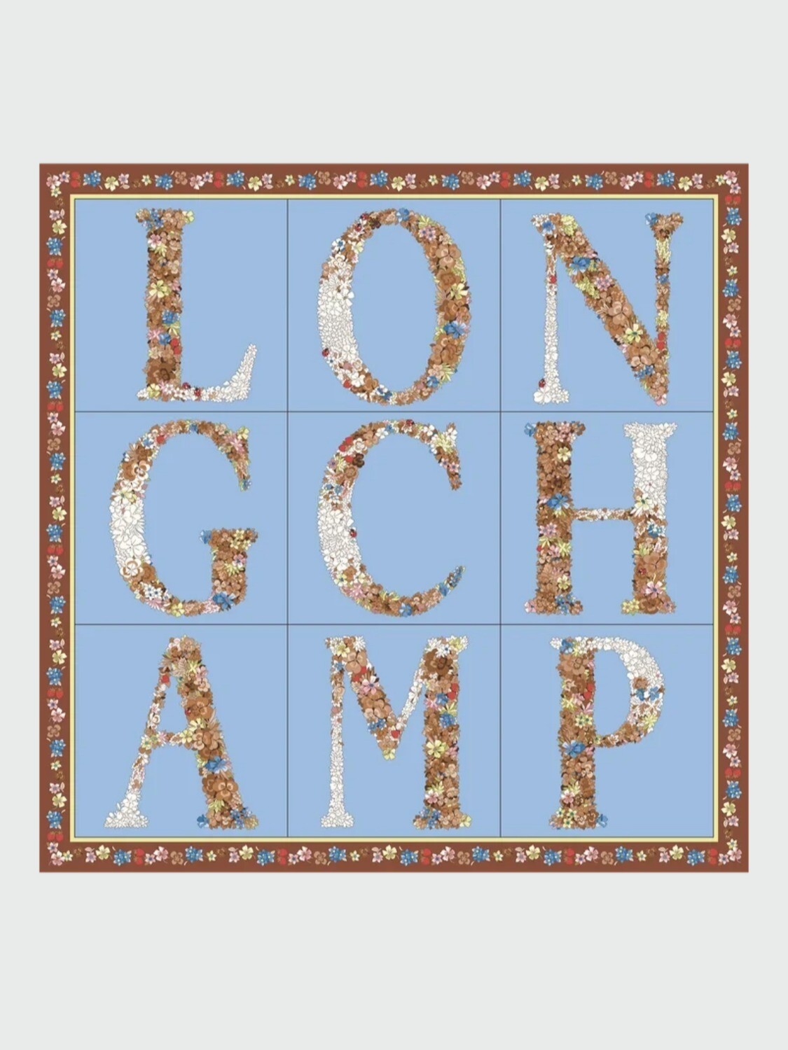 LONGCHAMP - PAÑUELO DE SEDA 50X50 CM, LE JARDIN FLEURI Gris Oscuro