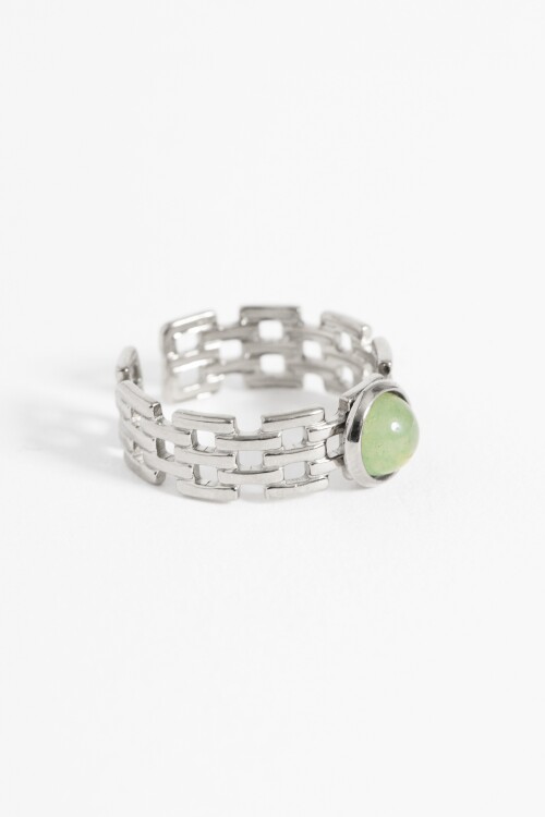 Anillo acero ajustable malla piedra plateado