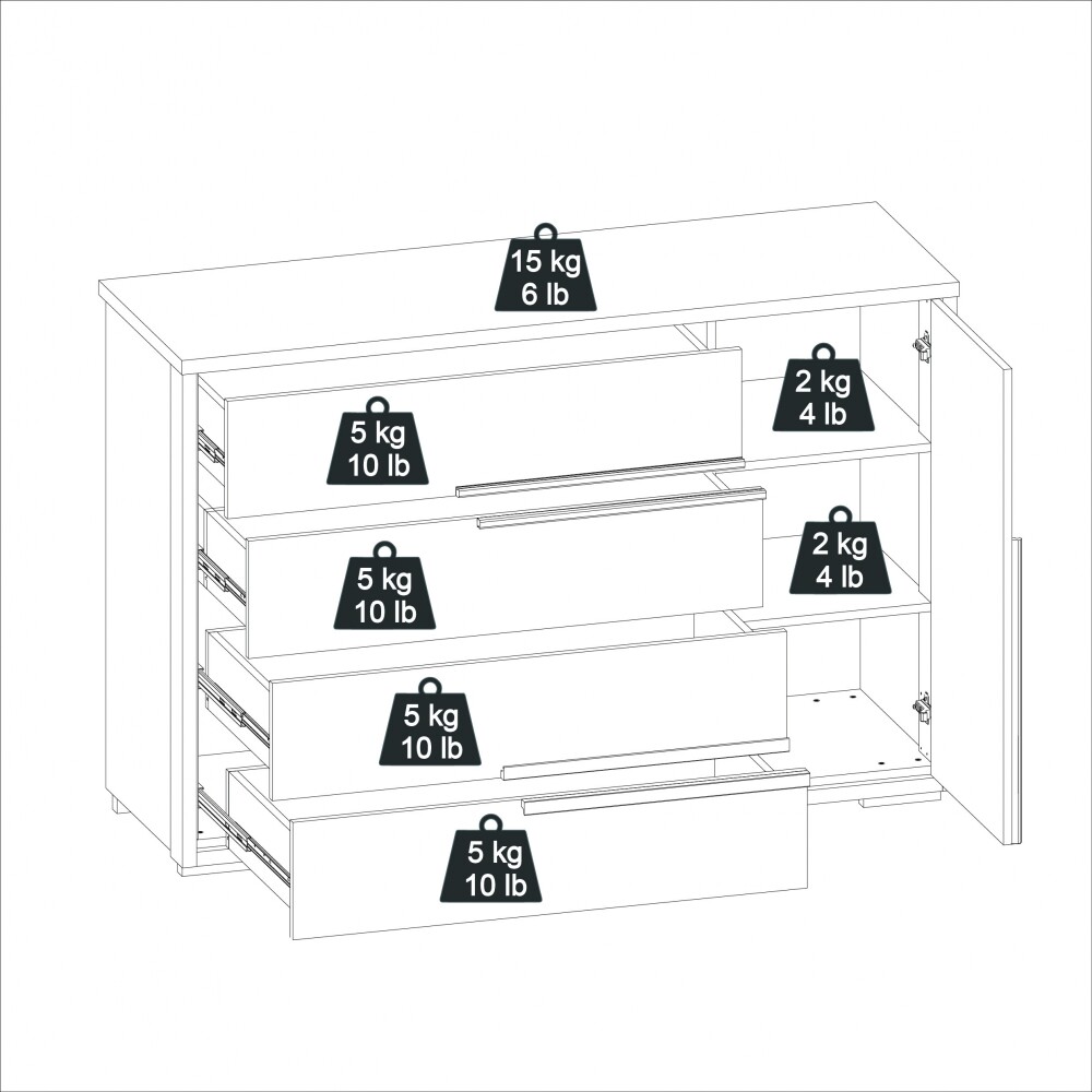 Cómoda Zapatera Concept - 4 cajones 1 puerta Hanover Frizz