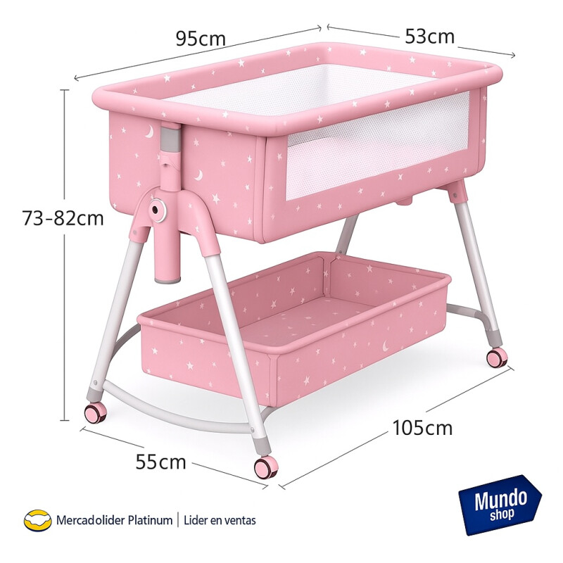 Cuna Colecho Moises Con Ruedas Y Mosquitero Bebe Rosa