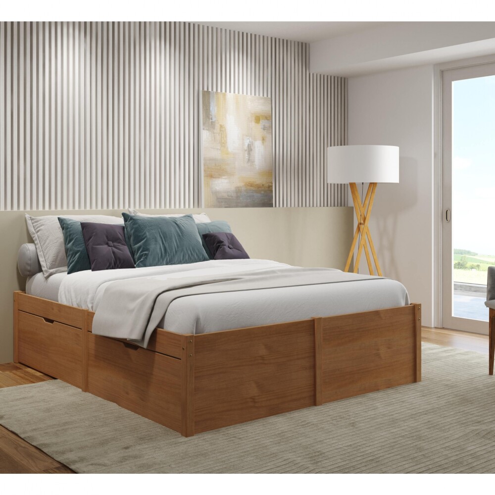 Cama Madera Maciza Con Cajones - Queen - Linea beauty Amendoa