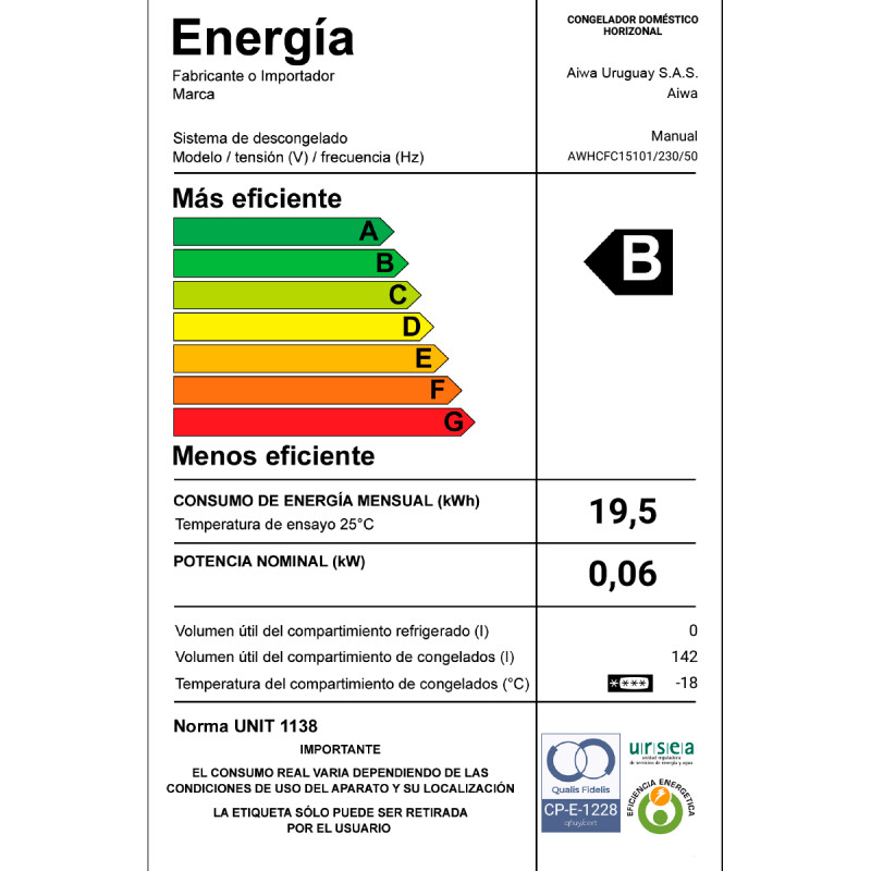 Freezer Horizontal AIWA 142L Dual Congelado Rápido Interior de Aluminio, con Ruedas y Cerradura | AWHCFC15101 Freezer Horizontal AIWA 142L Dual Congelado Rápido Interior de Aluminio, con Ruedas y Cerradura | AWHCFC15101
