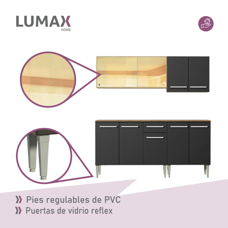 Mueble de cocina completo 169cm rústico Negro