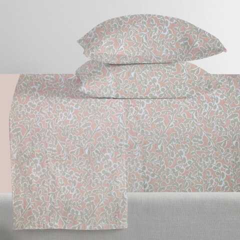 Juego Sábanas Queen Size Bukara 100% Microfibra 251-1 HOJAS ROSA